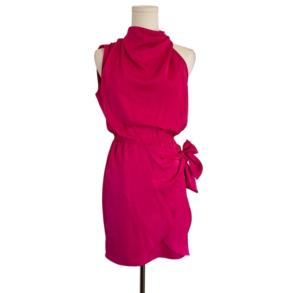 Pretty Garden (S) Hot Pink Satin Halter Mini Dress - Party, Going Out, Cocktail